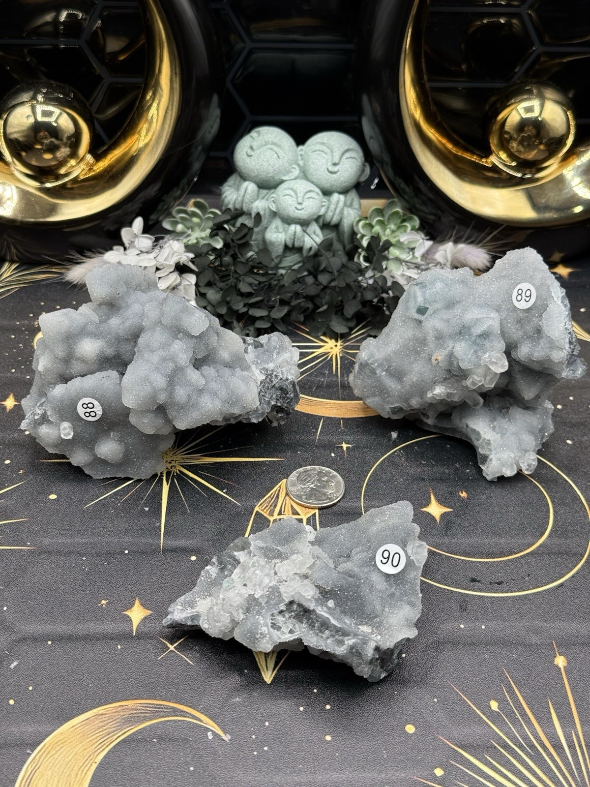 Natural Sugar Druzy Covered Green Fluroite w. Caclite Specimens Uvreact