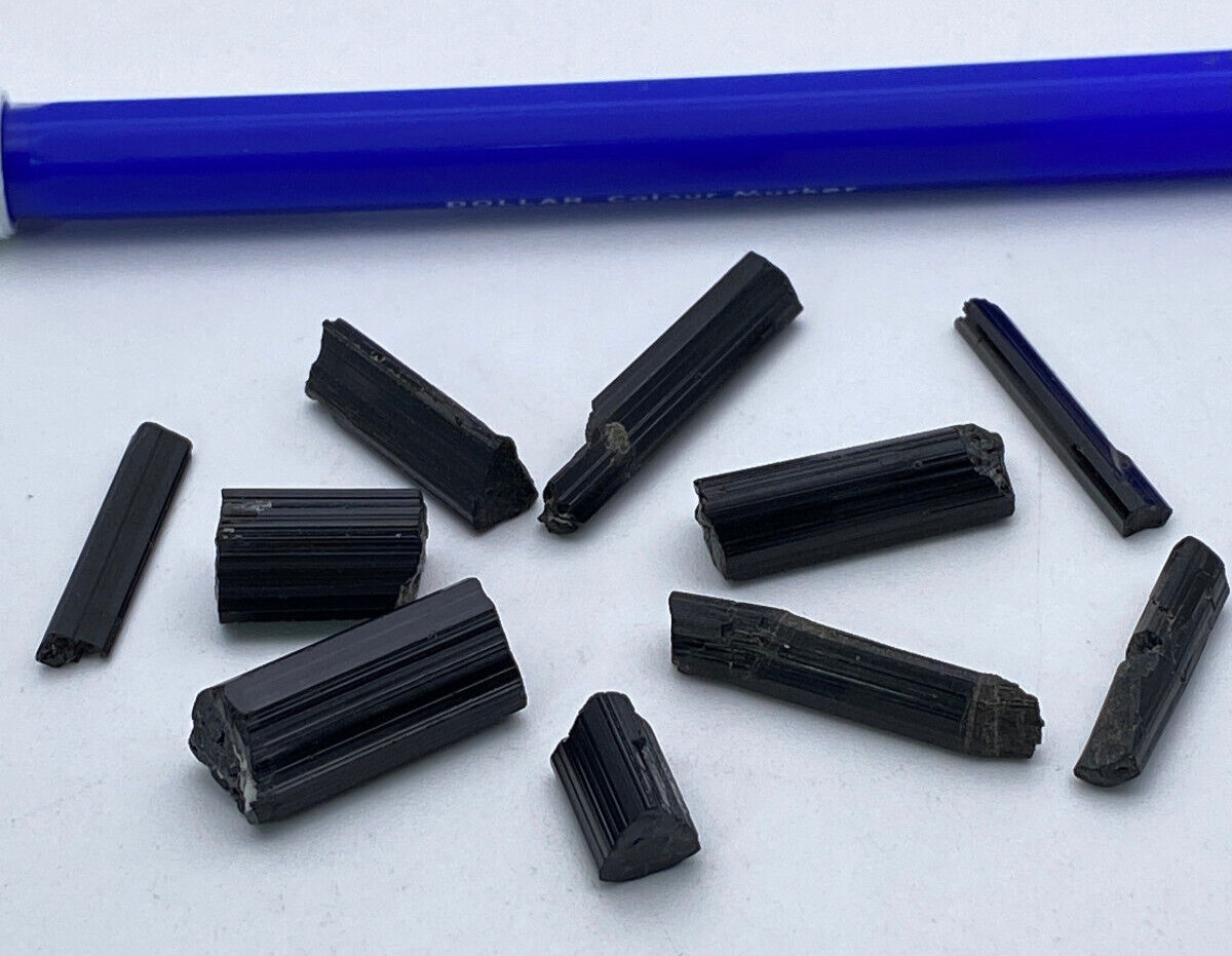 14grams Black Tourmaline crystals 10pcs 6 to 8mm in dia. lustrous shiny lot.