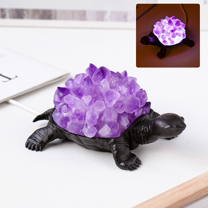 Natural Amethyst teeth Sea turtle skull Quartz Crystal USB Night lamp Gem 1PC