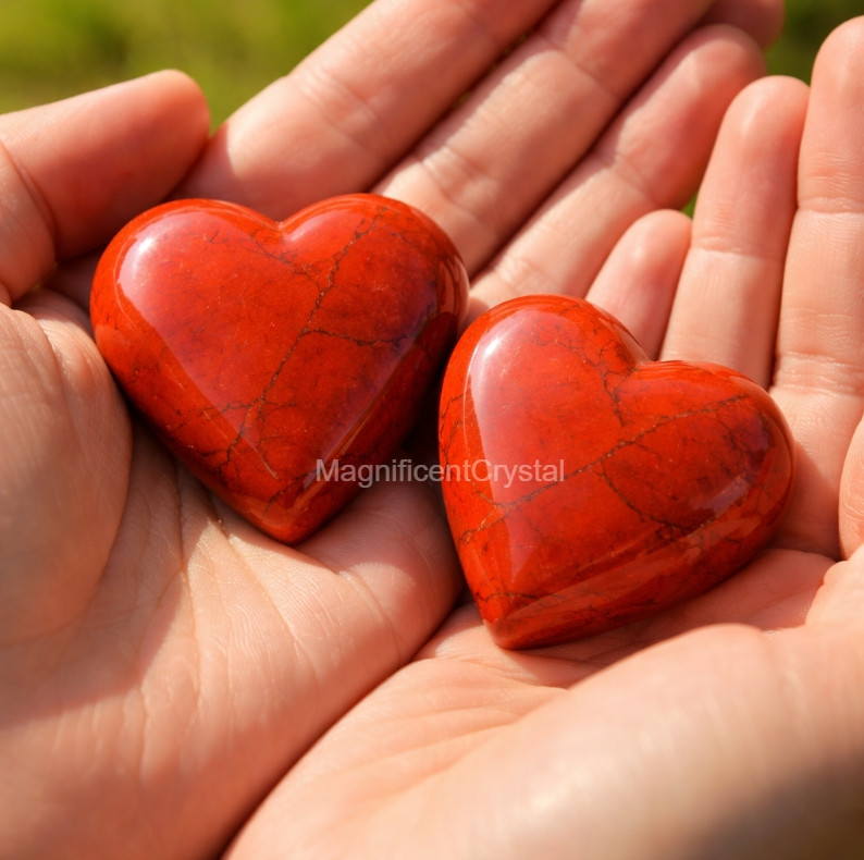 Genuine Red Jasper Heart Stone Hand Polished Meditation Healing Crystal Decor