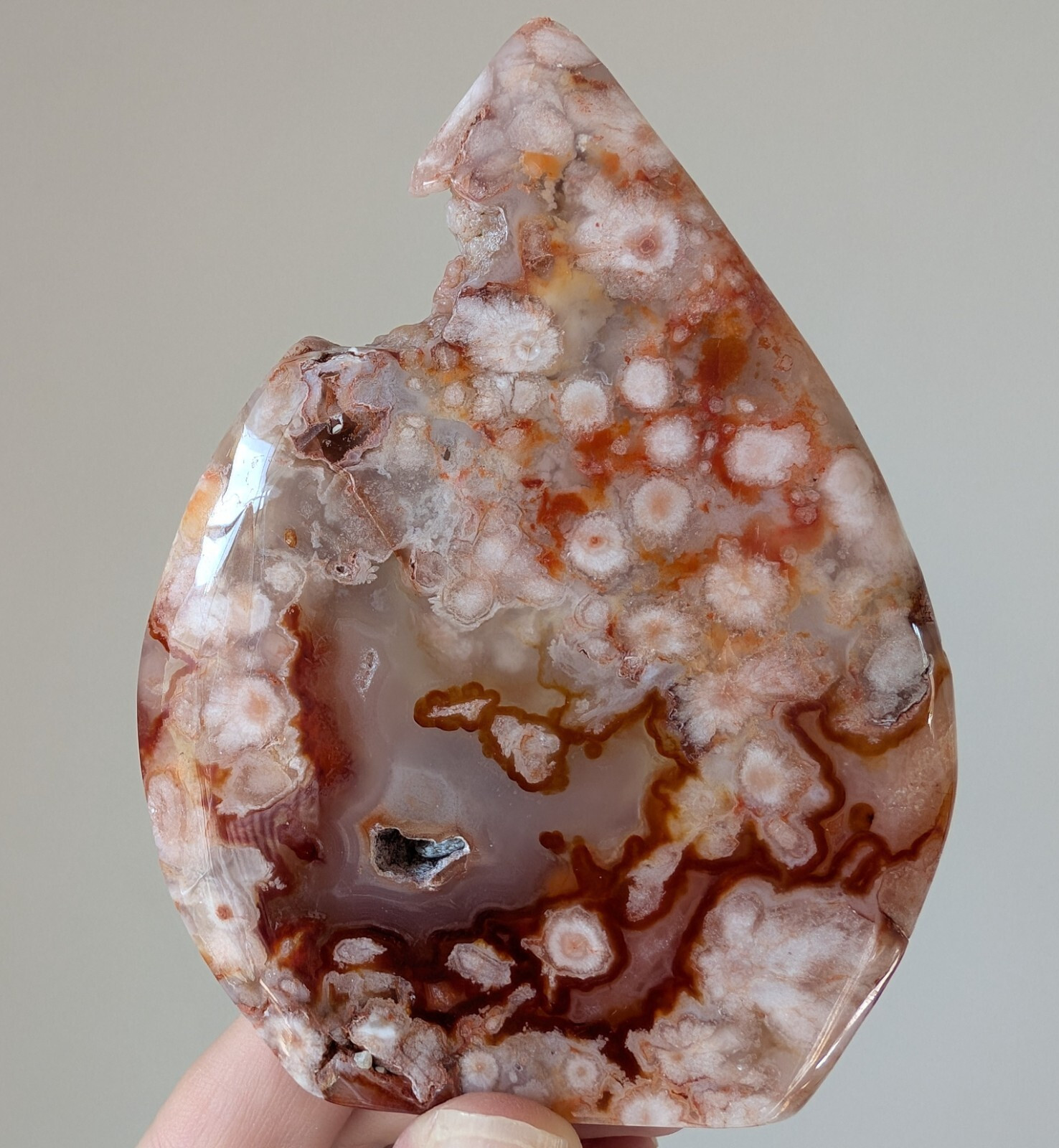 Red Cherry Flower Agate Freeform Ornament Teardrop Crystal Gemstone Chakra