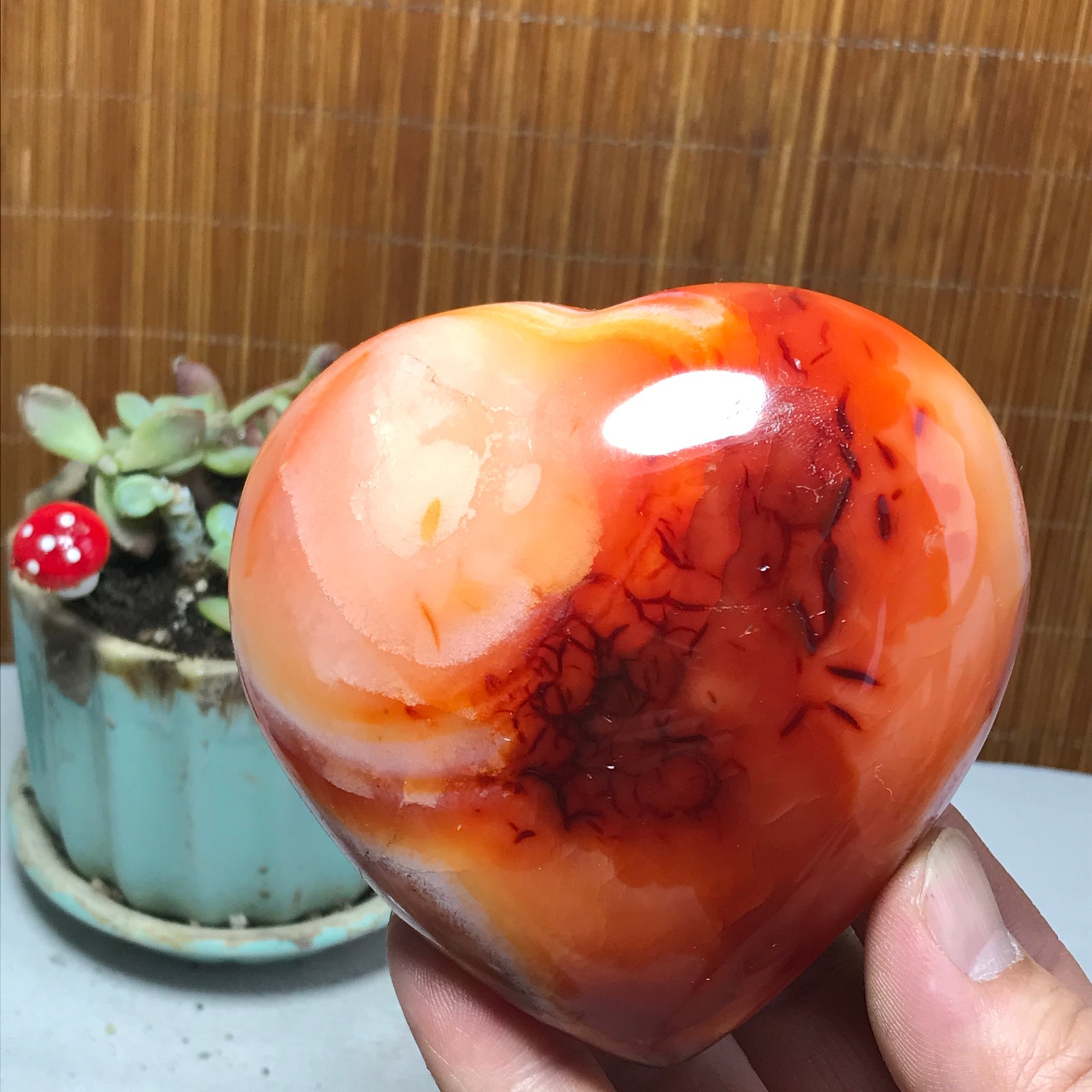 92mm Rare NATURAL red agate sphere Hand polishing heart Crystal specimen A3923