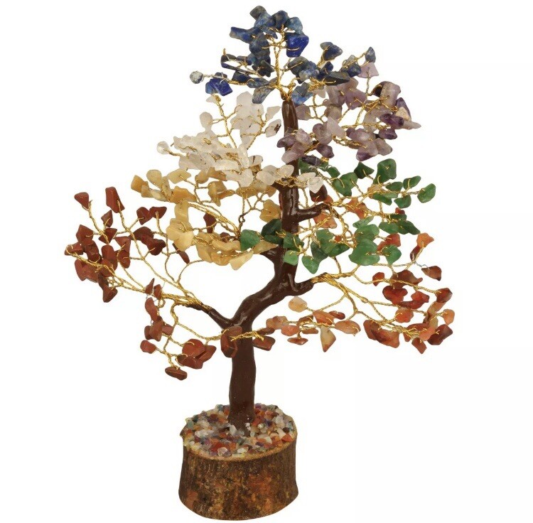 Handmade Seven Chakra Gemstone Bonsai Fortune Tree, Fast Shipping!
