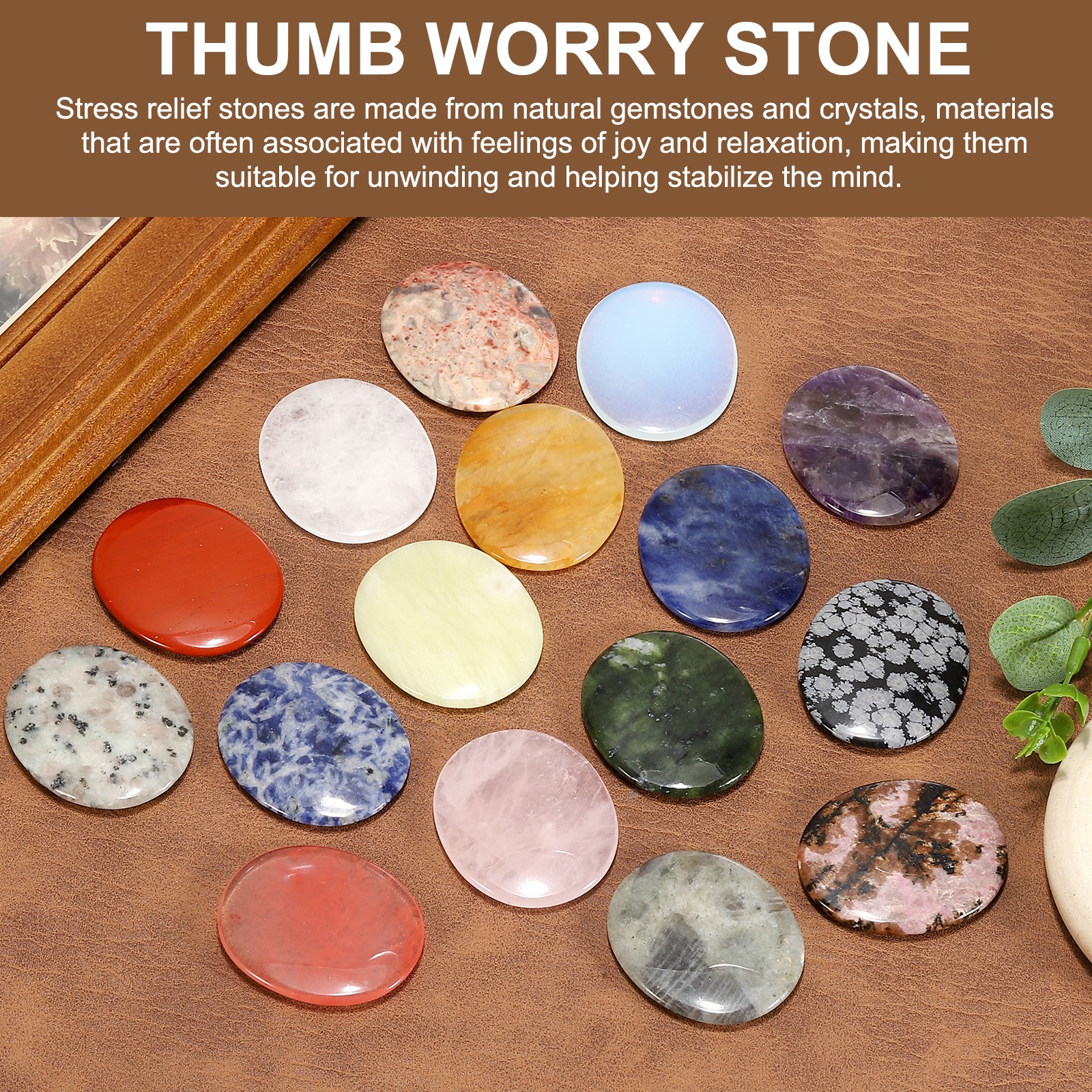 2Pcs, Thumb Worry Stone for Anxiety Pocket Palm Stone Black Net Stone