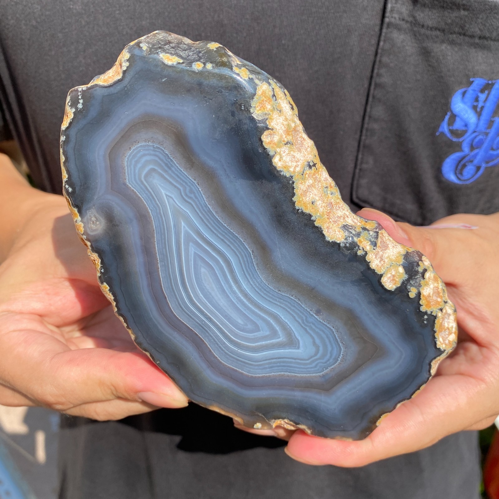 0.6lb Natural striped agate quartz crystal slice rough mineral specimen