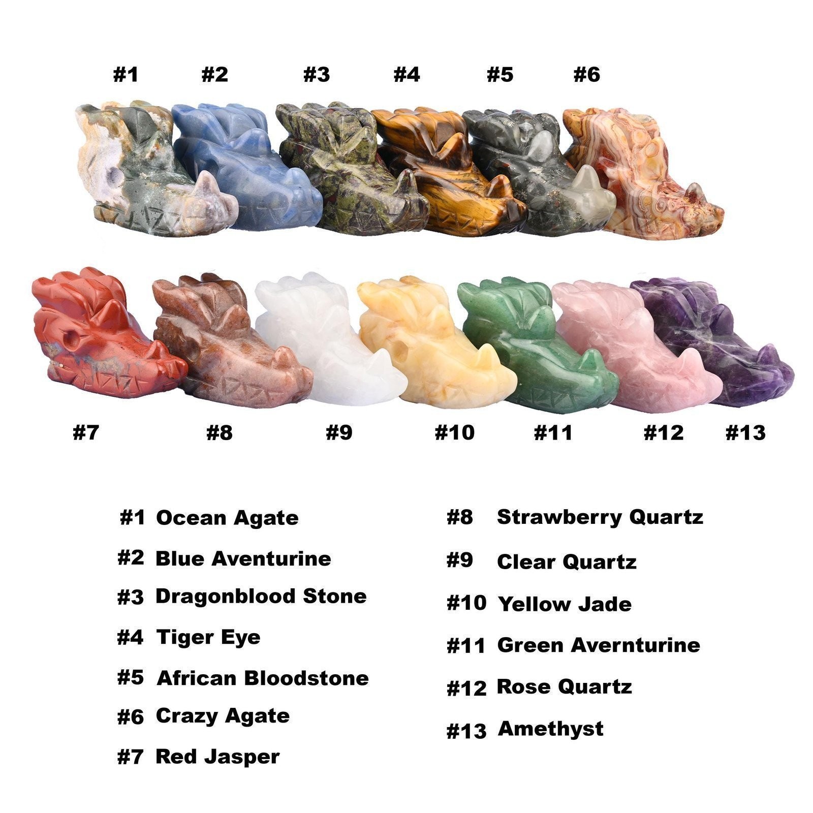 Dragon Head Crystal Carving Figurines – Size 2 Inches and 2.5 Inches Available