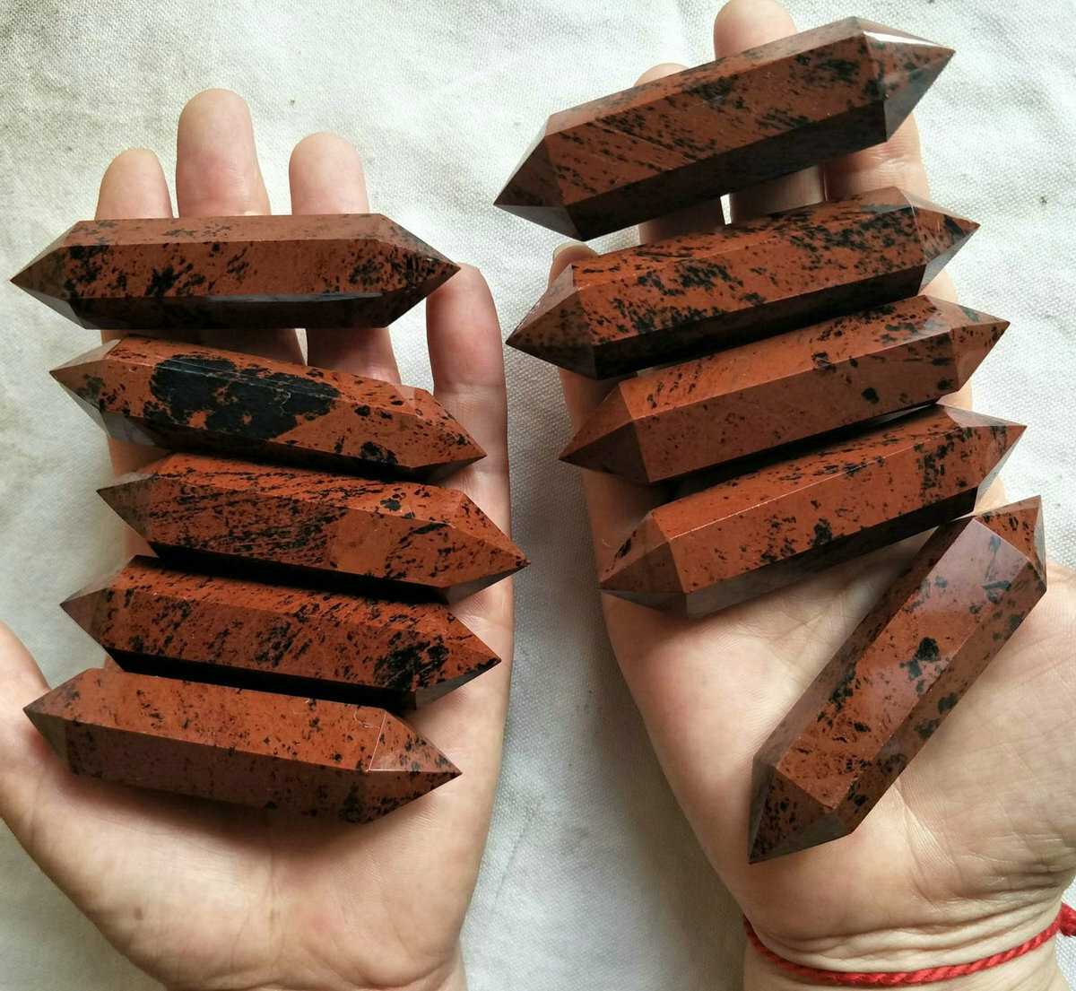 10 Pieces Natural Mahogany Obsidian Crystal Double Points Wands Healing