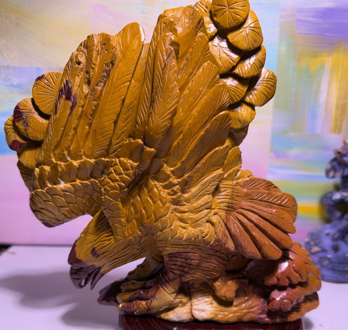 Carved stone Eagle Bird Figurine Sculpture on Base, Approx 6in W x 8in T
