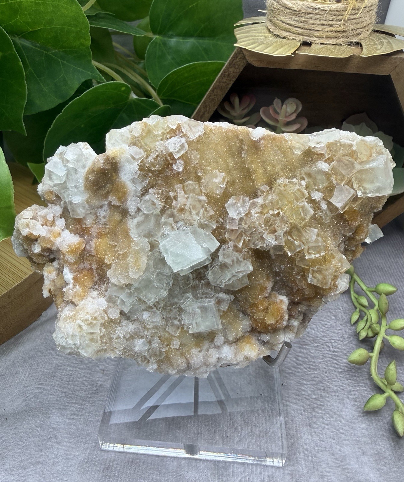 Crystal 308g UV Reactive Powder Blue & Clear Fluorite Cluster Specimen Mineral