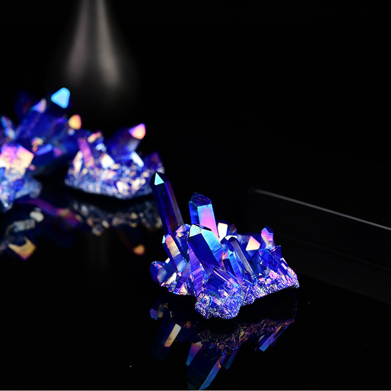 50g Natural Aura Blue Titanium Quartz Crystal Cluster VUG Specimens Stone Reiki