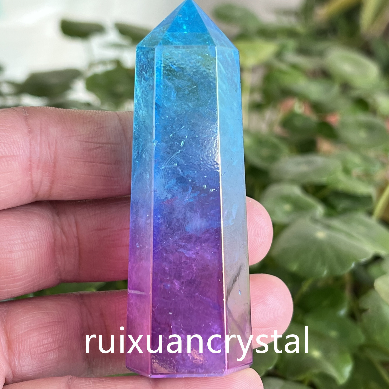 1pc Natural Titanium Rainbow Quartz Obelisk Wand Crystal Tower Point Healing