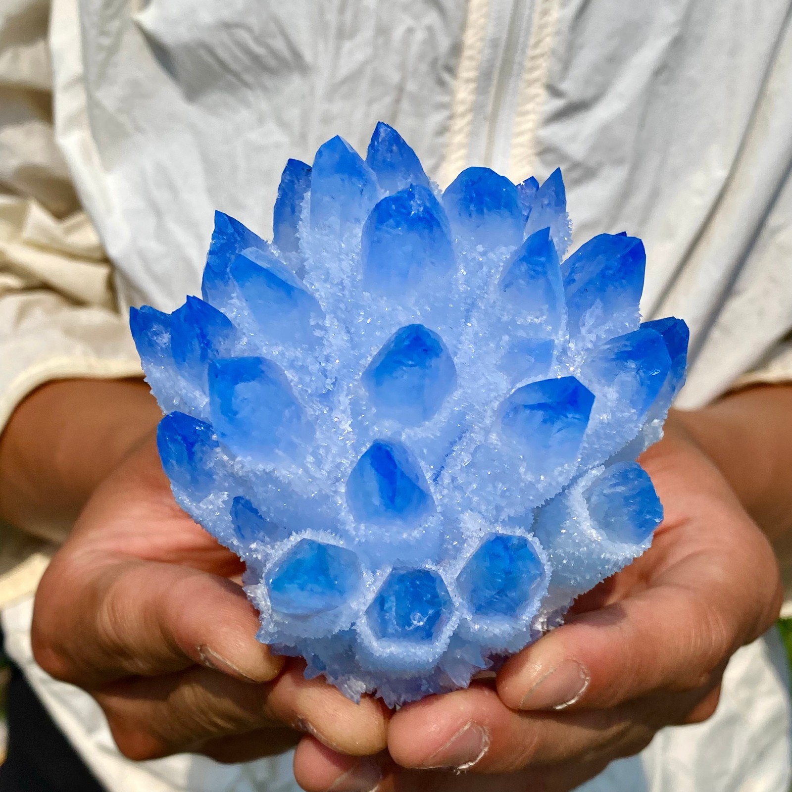 454G Newly discovered blue crystal cluster flower shaped mineral specimen