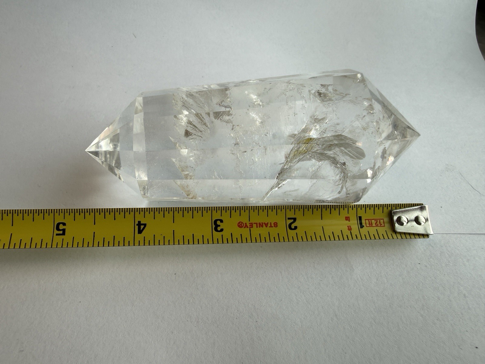 Clear Quartz Crystal Wand Double Terminated Prism Rainbow Inclusions 322g