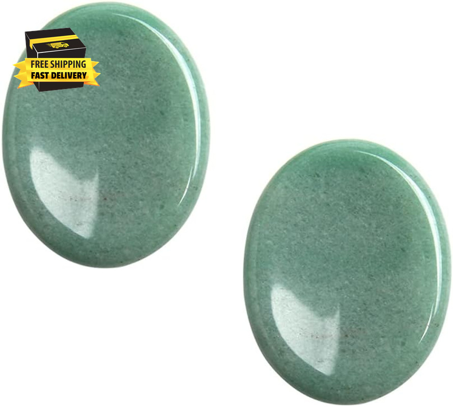 2Pcs Jade Palm Stone Green Rock Crystal Healing Reiki Polished Worry Stone ⭐️⭐️⭐