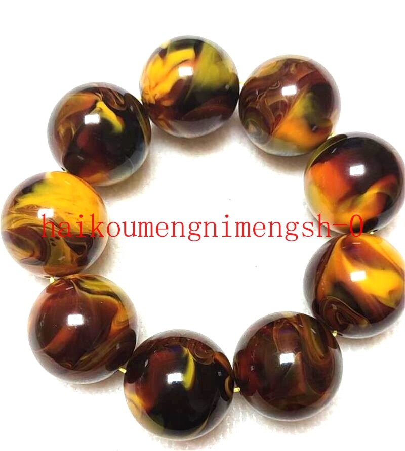 30mm Natural Multicolor Amber Beeswax Round Beads Stretch Bracelet 8″