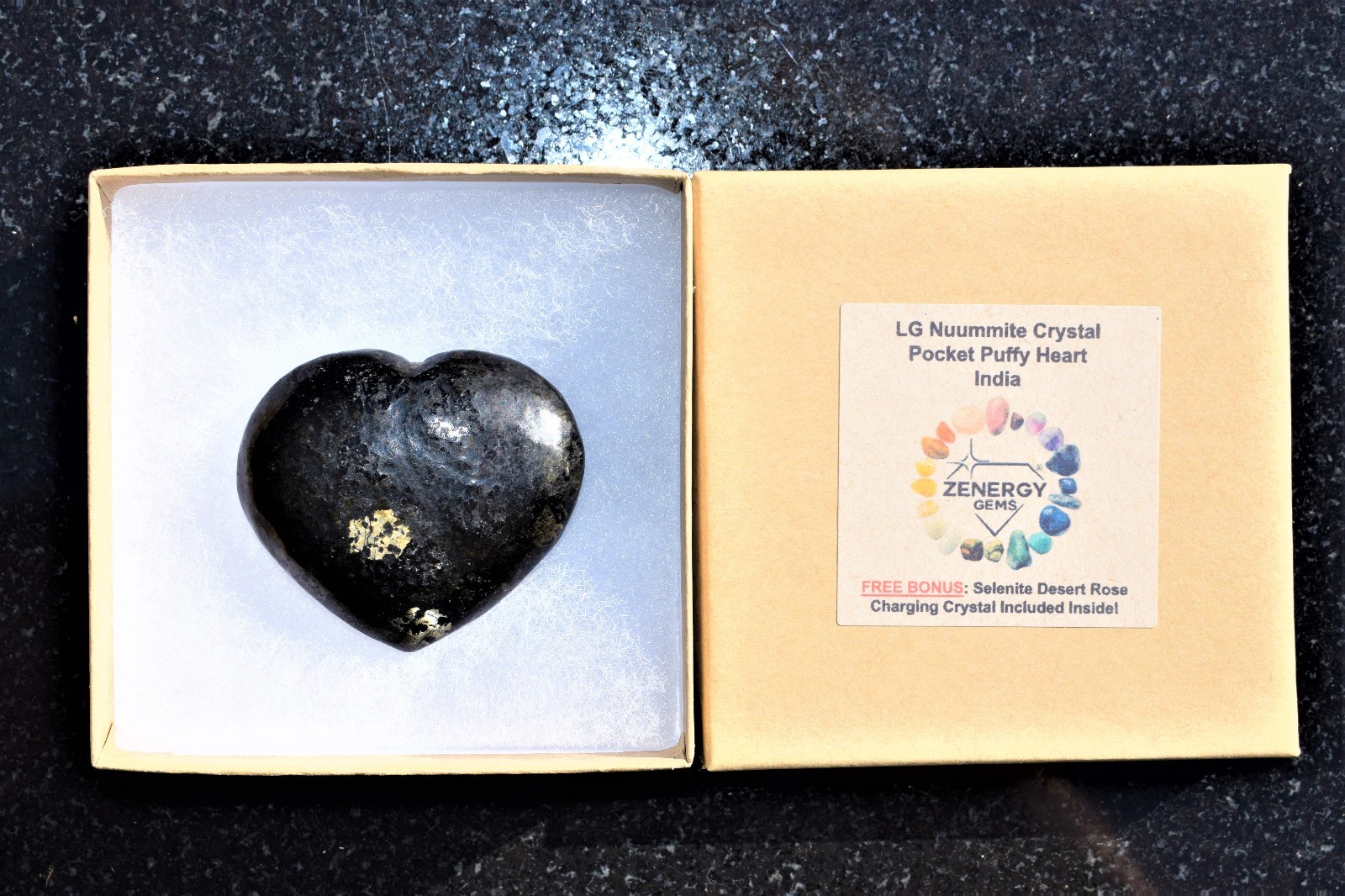 [1] Starburst Flash Nuummite Crystal Puffy Heart / Palm Stone ZENERGY GEMS™