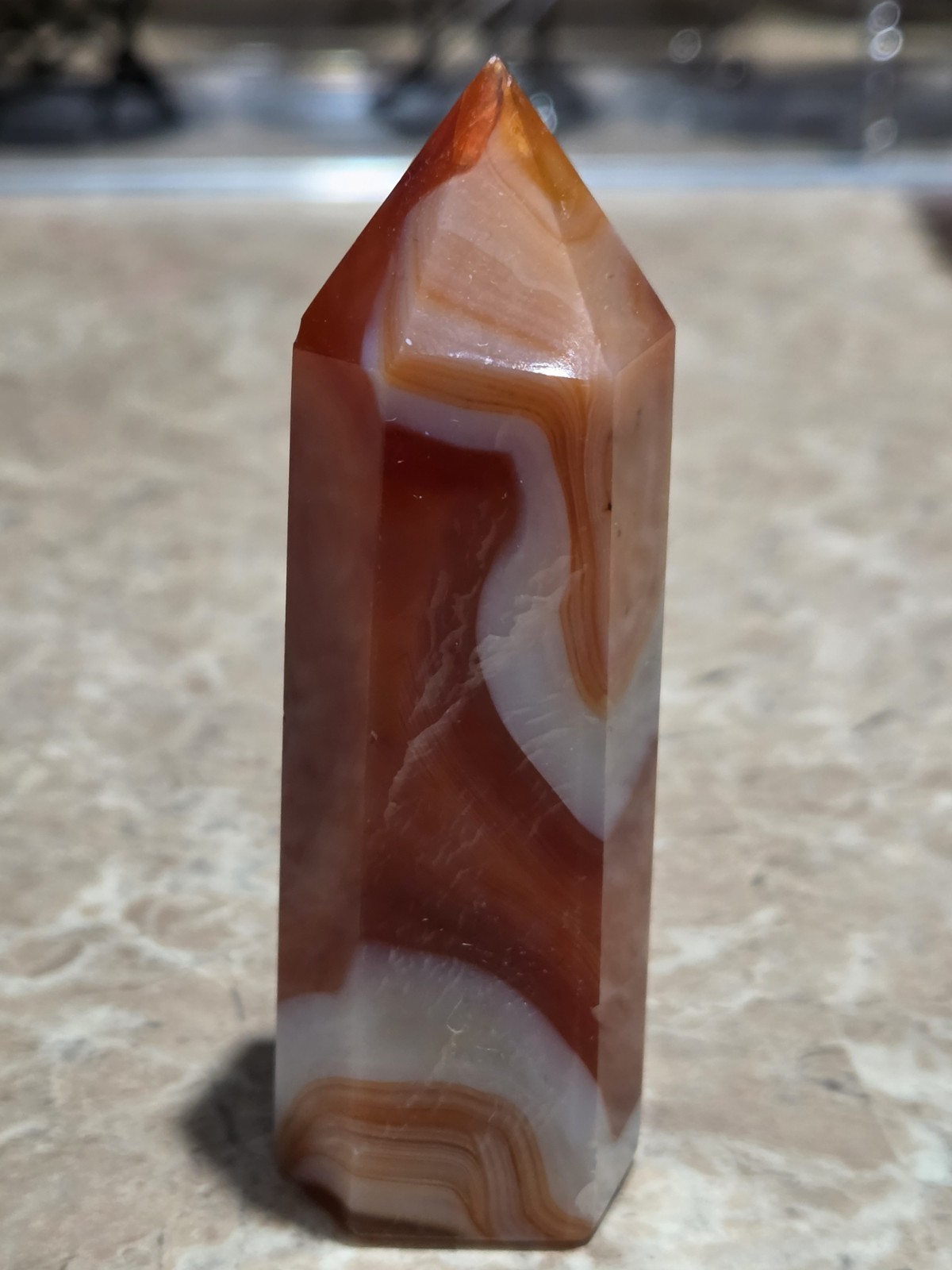 Crystal Red Carnelian Banded Agate Tower Point
