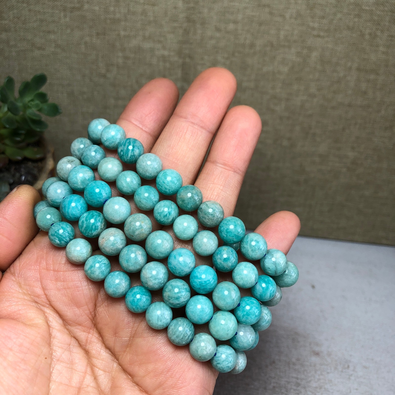 5pcs wholesale Natural amazonite stone Crystal chain beads bracelet 8mm T4770