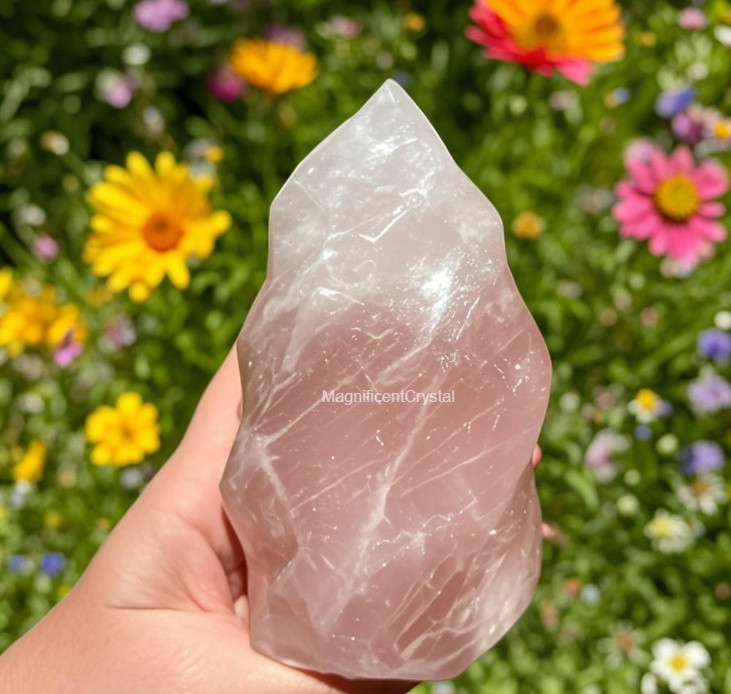1pc Natural Rose Quartz Flames Pink Crystal Tower Home Decor Healing Energy Gift