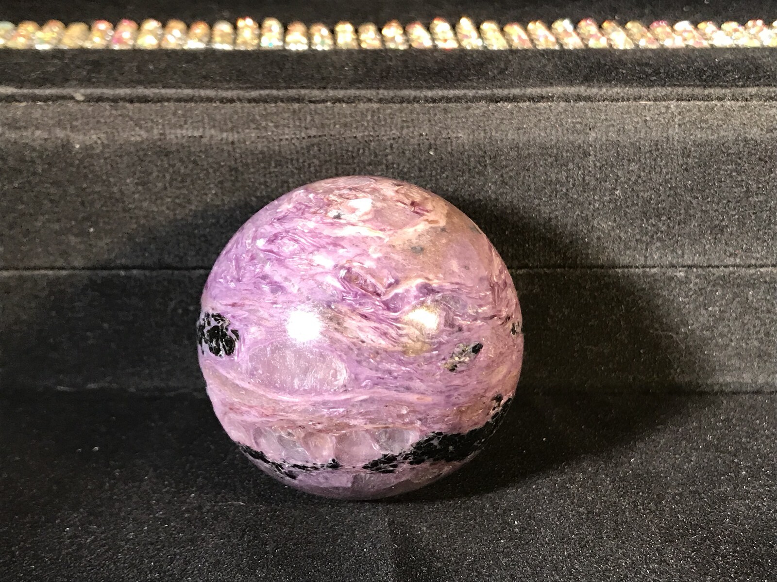 40mm Charoite Sphere w/ Tinkasite & Aegerine, Russia, (Stone Of Transformation)