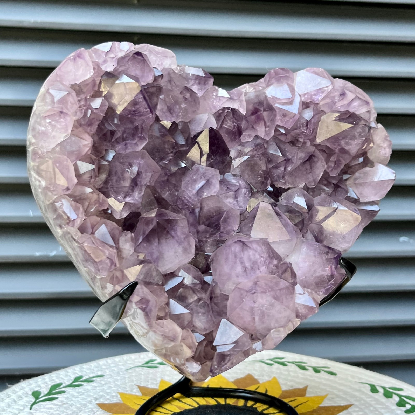 8.3 lb Natural Amethyst Cluster Heart Crystal Specimen Collectible Display Stand