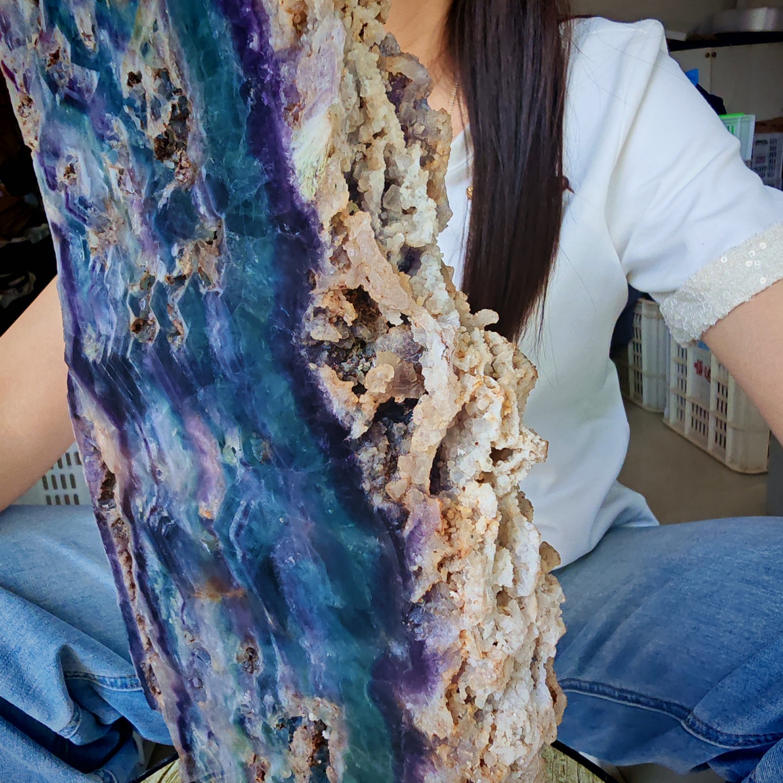 14.3LB Restoration of Natural Colored Fluorite Crystal Specimens 6500g