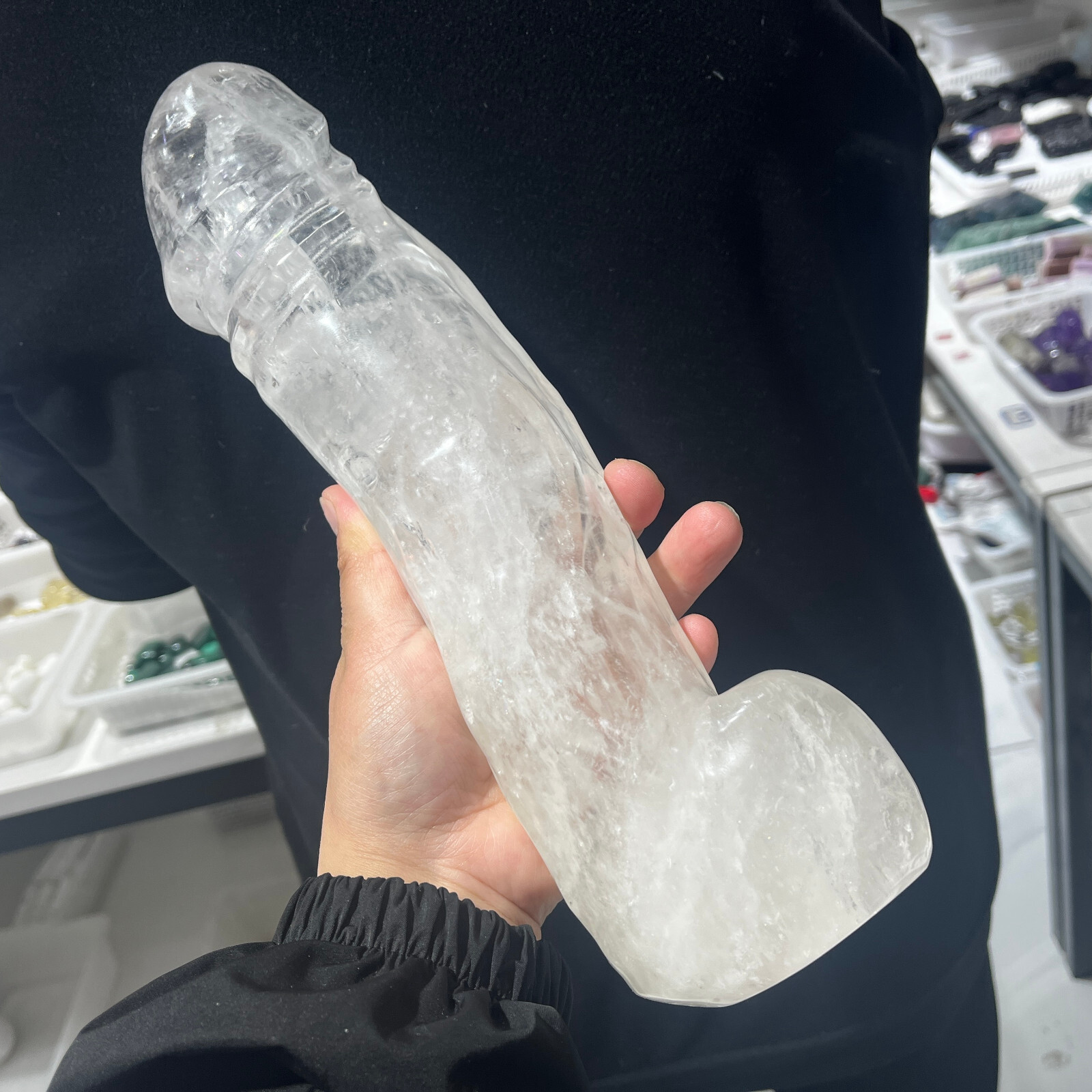 5.05lb Natural White Clear Quartz Penis sculpture Skull Crystal Reiki Healing