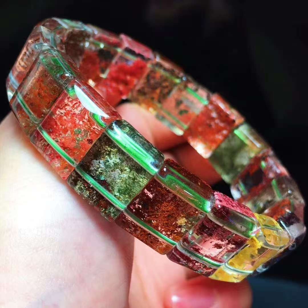 Natural Colorful Phantom Crystal Garden Rectangle Beads Bracelet 17x3mm AAAA