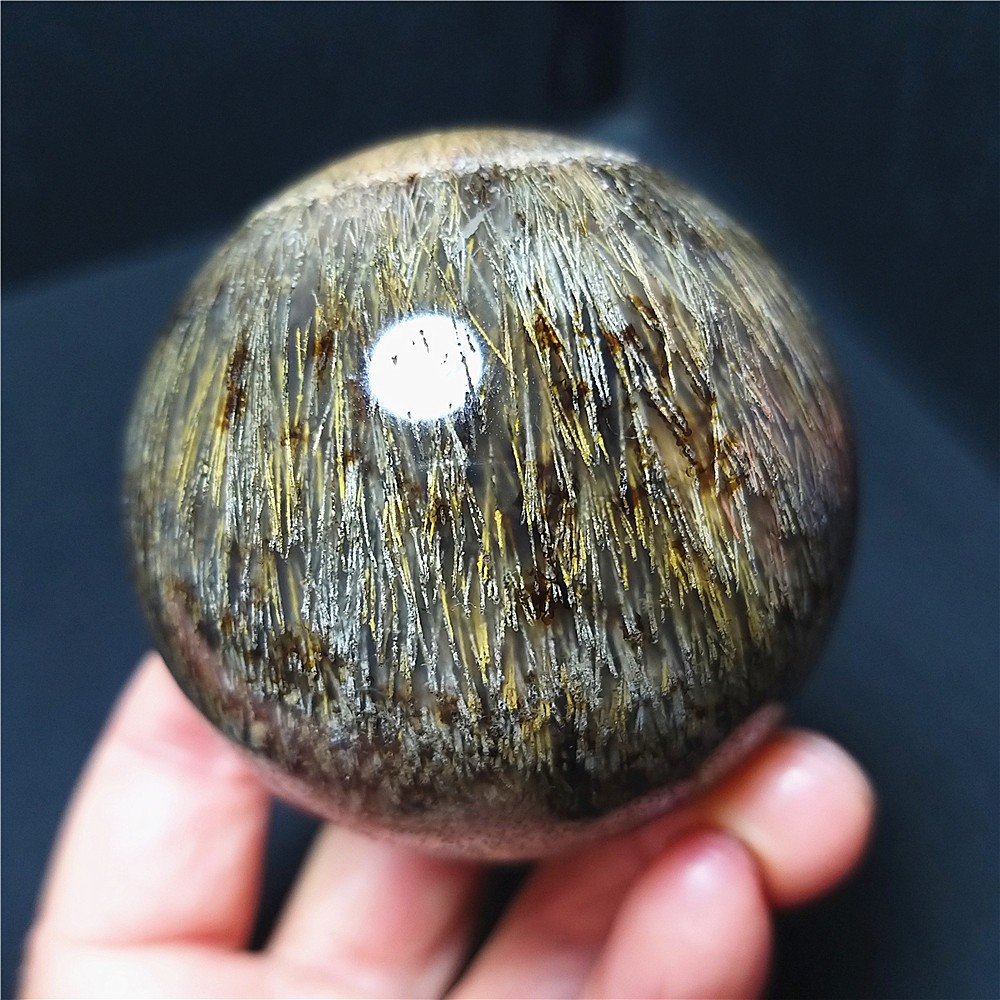 227.8G Natural Beautiful Golden Hair Rutilated Agate Stone Ball Healing B1716