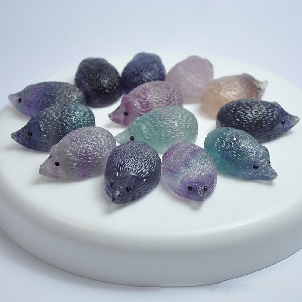 USA 10Pcs Rainbow Natural Quartz Crystal Skull Carved Fluorite Hedgehog Healing