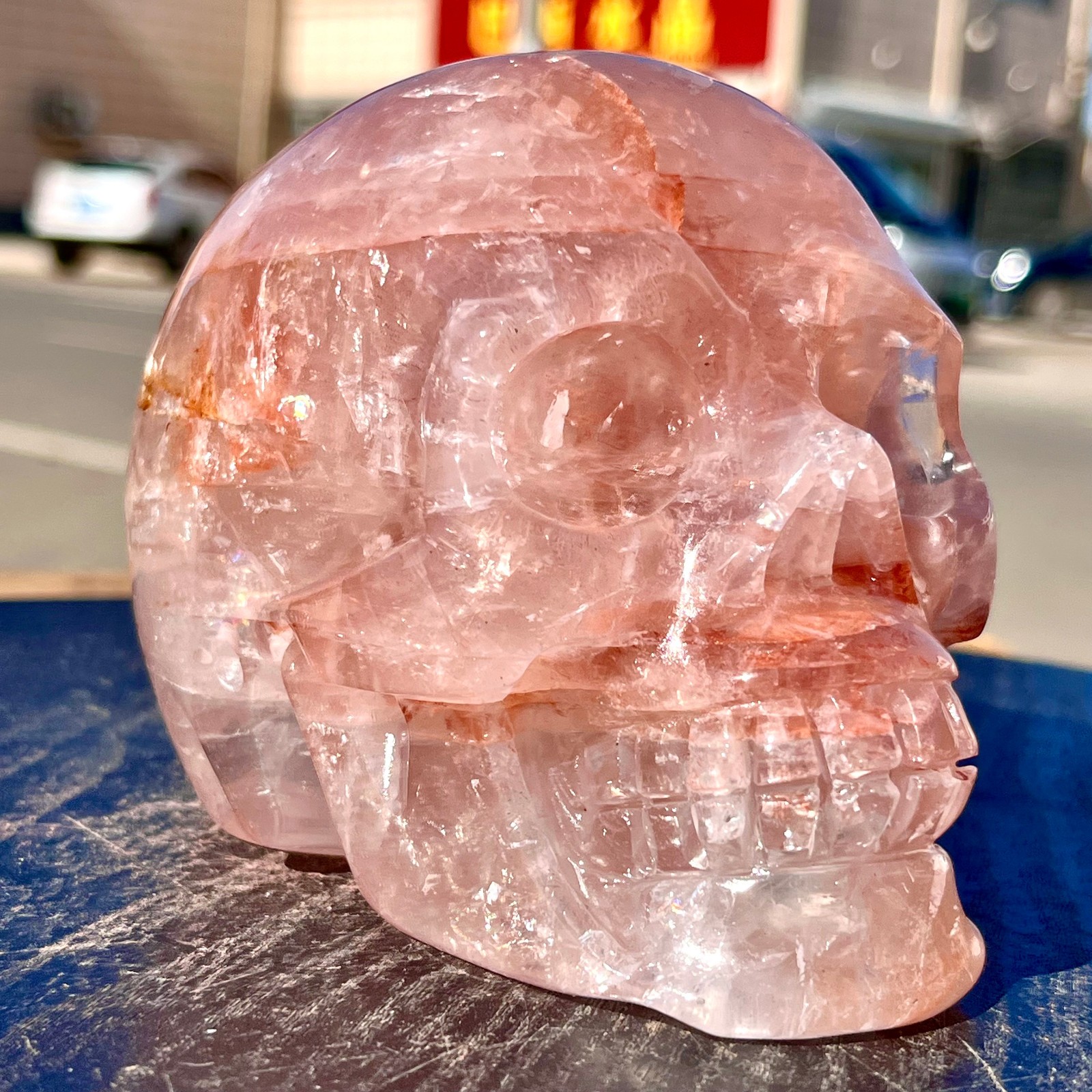 3.28LB Tanzania’s natural red gel crystal hand carved spiritual skull