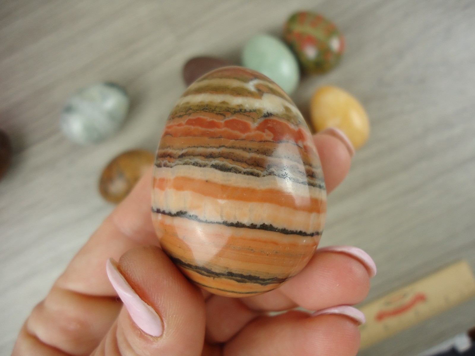 Stone Eggs 10 Assorted Polished Unique Colors Agate Quartz Green Metallic Orange