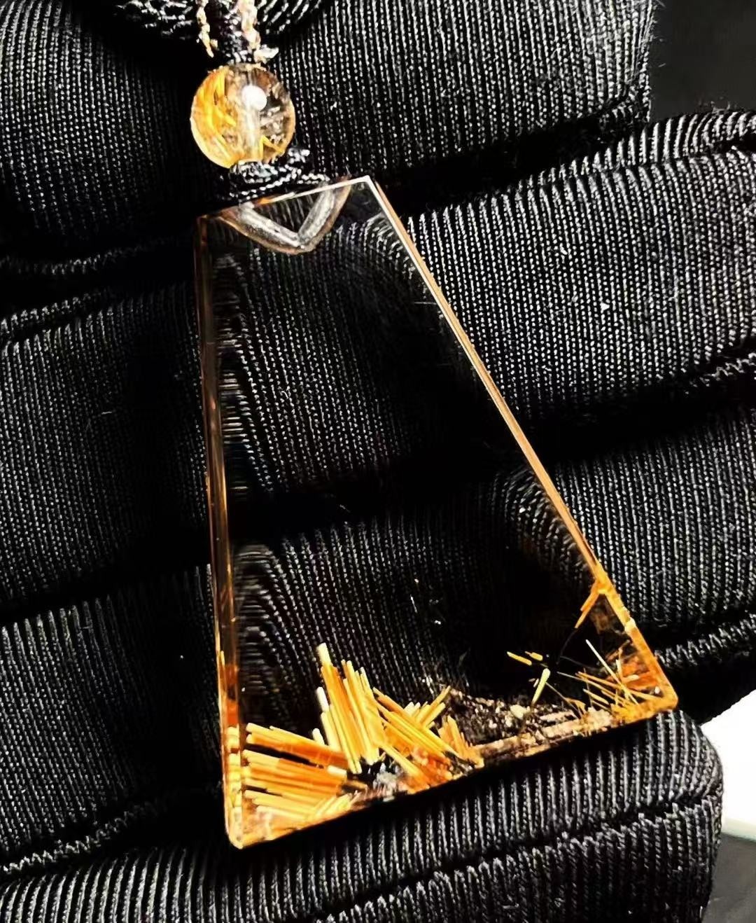 34*26*8mm Rare Natural Gold Rutilated Quartz Titanium Crystal Pendant 1pc