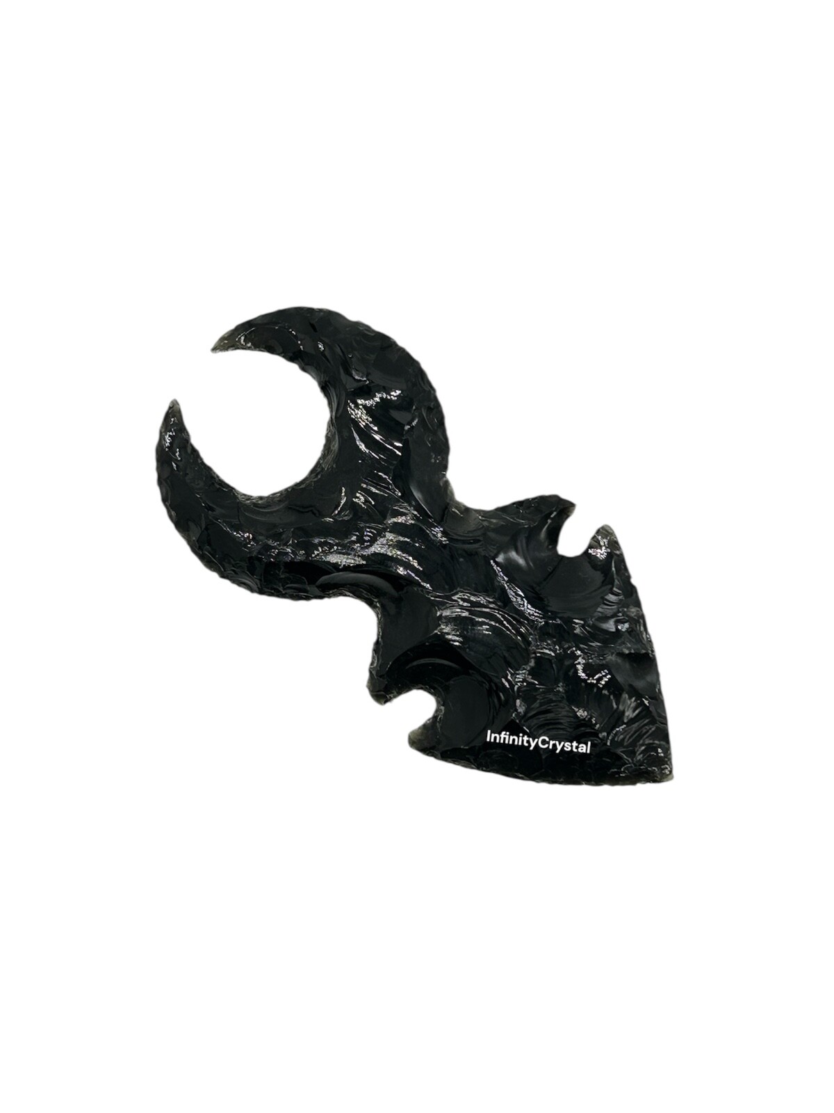 Unique Black Obsidian Moon Shape Arrowhead Crescent Carved Crystal,4″ Inches.