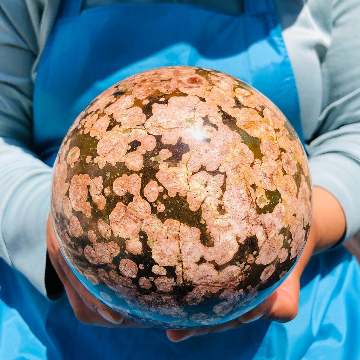5.56LB Natural Cherry Blossom Agate Crystal Sphere Floral Healing Gem Stone 4843