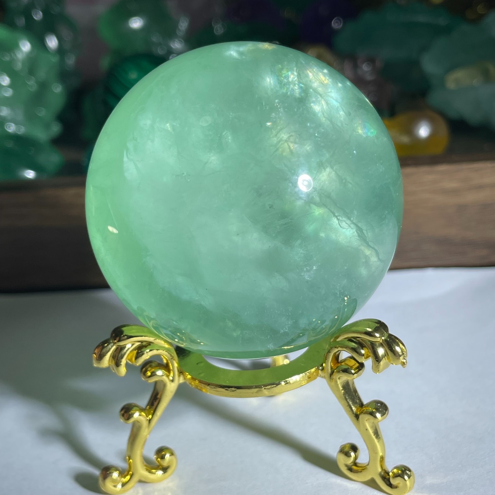 247g Natural Apple Green Fluorite Quartz Crystal Sphere Ball Reiki Healing Decor