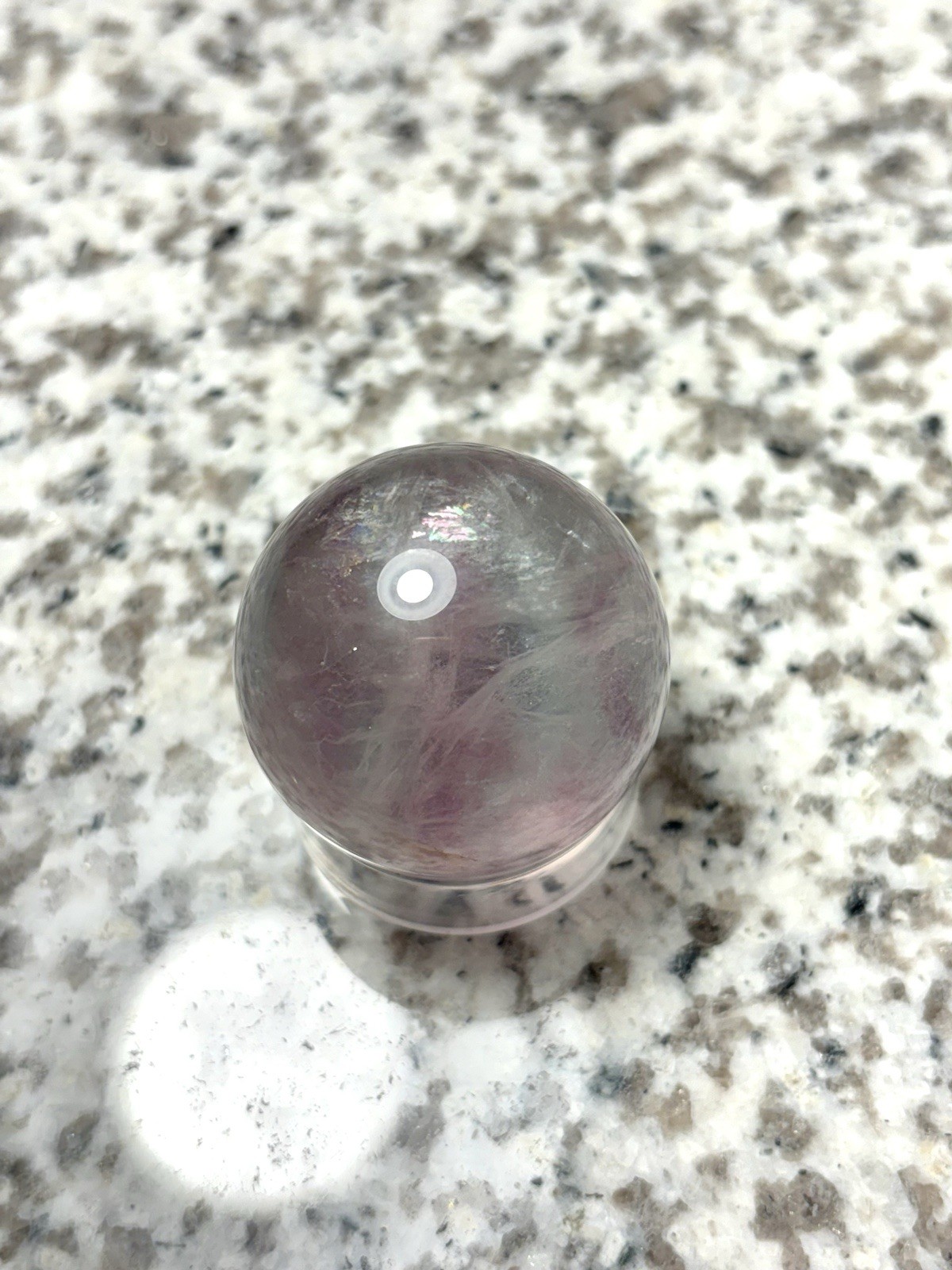 Green And Purple Banded Fluorite Sphere With Beautiful Rainbow Flash
