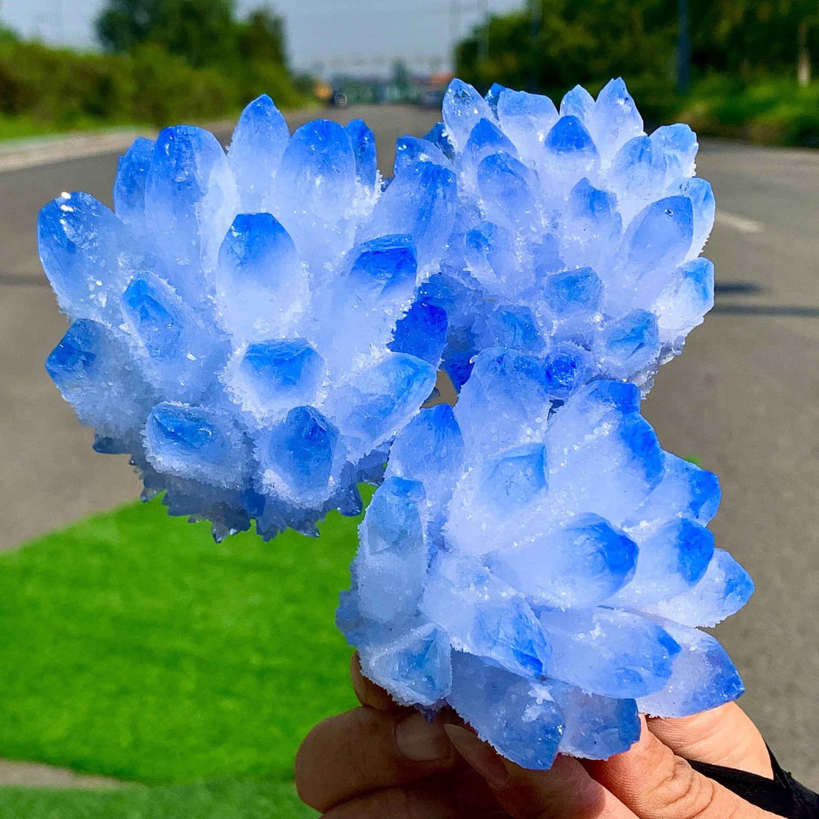 1.85LB Newly discovered blue phantom crystal quartz cluster mineral sample