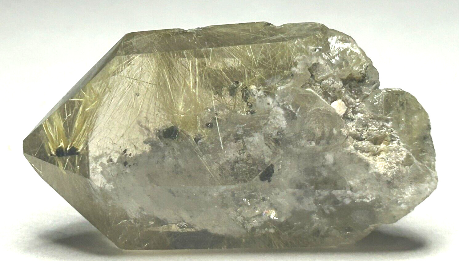 Clear Garden Quartz Semi-Polished Point With Gold Rutile and Hematite 25g/44.1mm