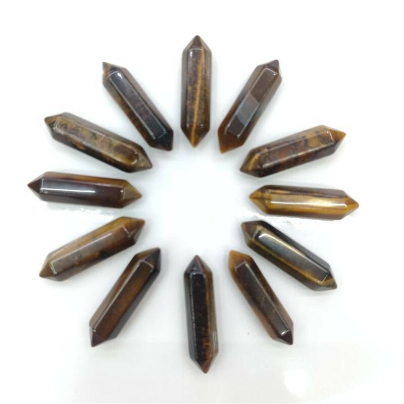 30pcs Natural Tiger Eye Stone Hexagonal Pointed Pendant Beads Healing No Hole