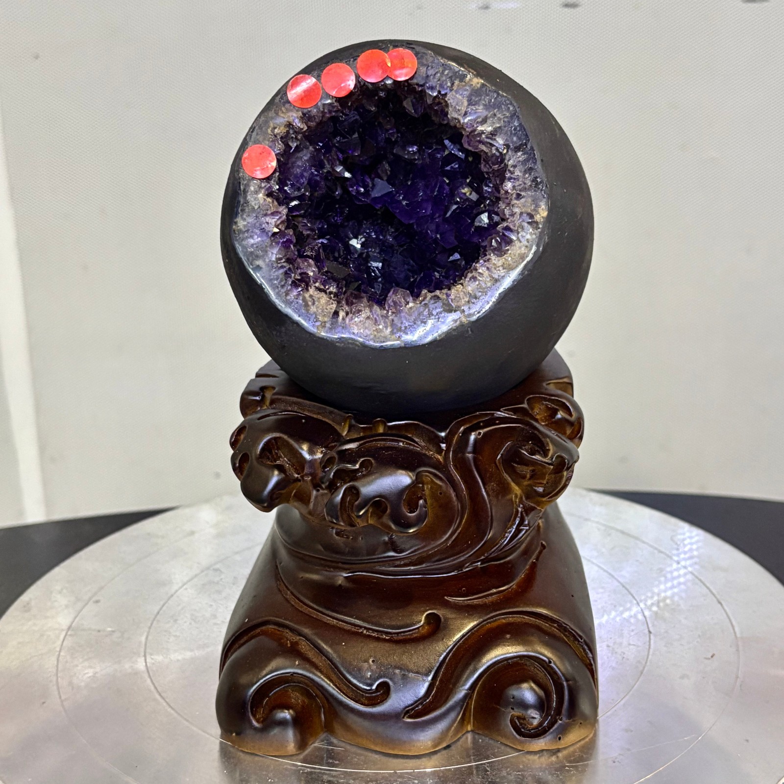 5LB Natural uruguay amethyst geode quartz money bag crystal +stand