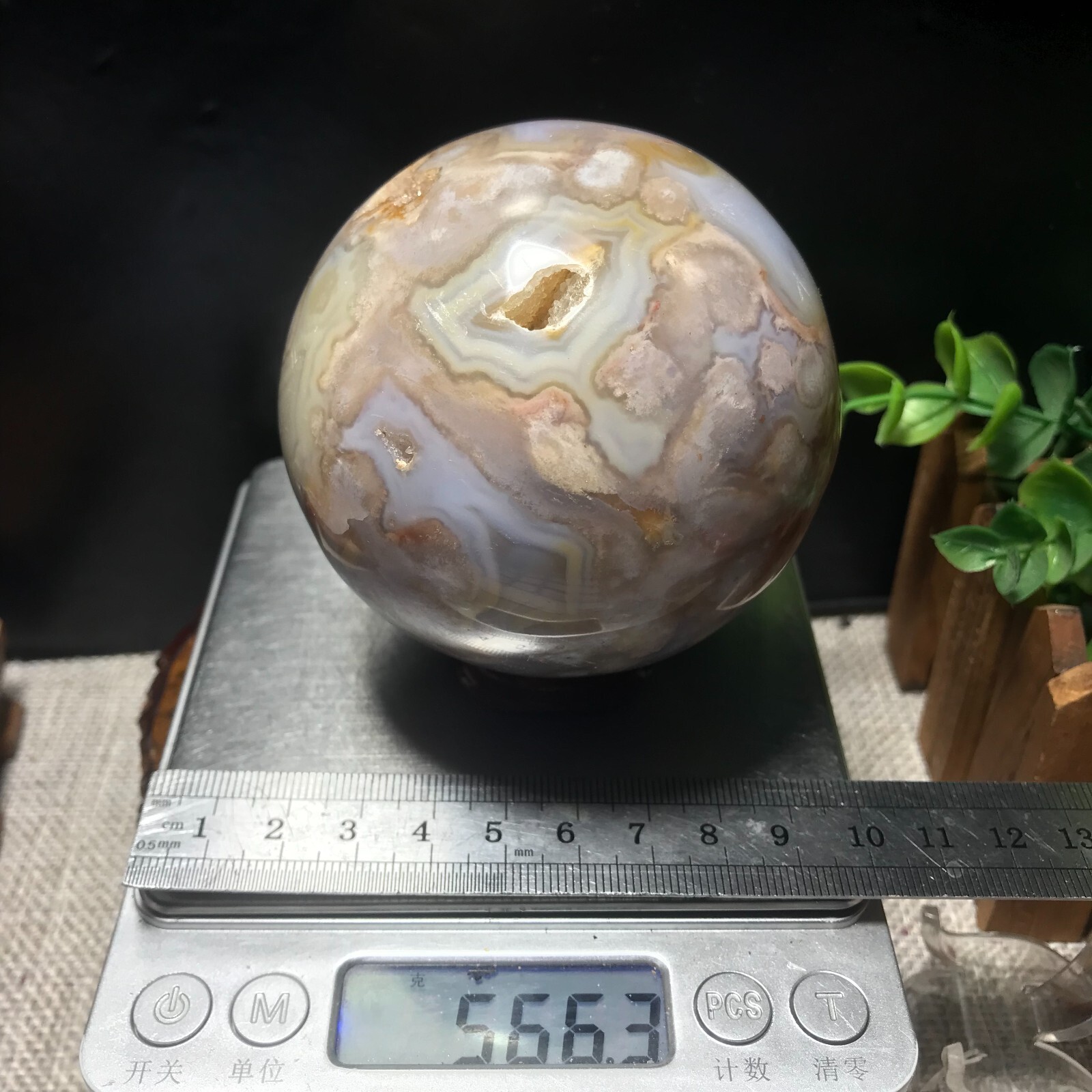 566g 73mm Natural Sakura Agate Cherry Blossom ball Quartz Crystal Healing 242