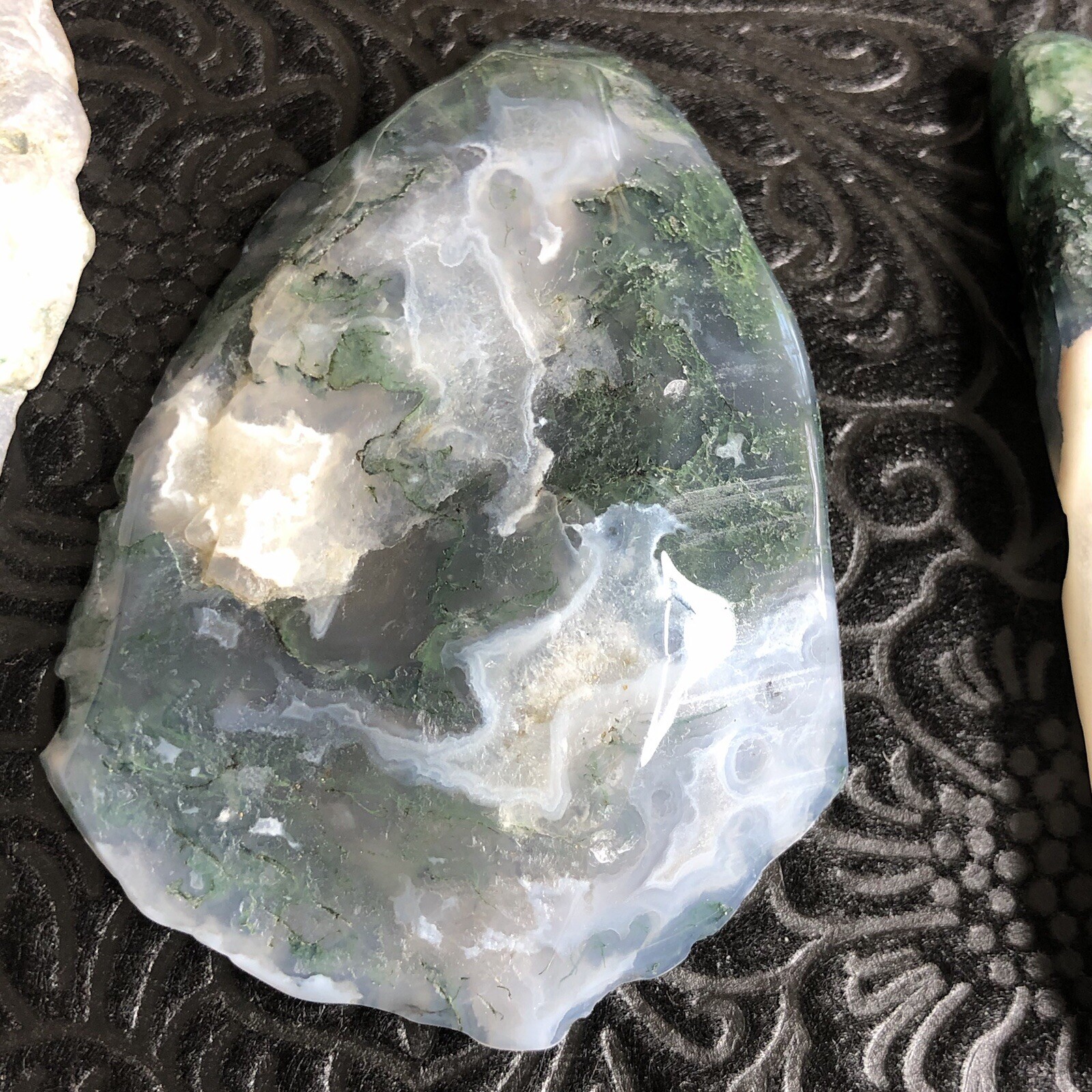Lot of 10 Carved Stones Pink Flower Moss Agate Fossilized Coral Ruby Fuchsite