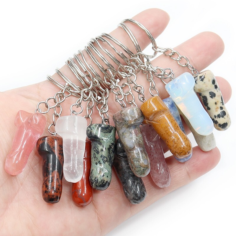Crystal Penis Keychains Natural Crystal Carving Penis Gemstone For Gift 10pcs