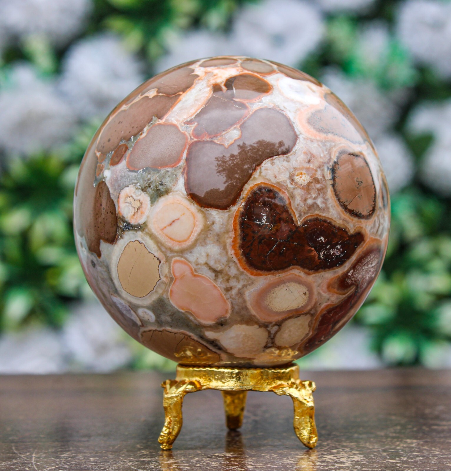 Natural 75MM Brown Cobra Jasper Crystal Healing Energy Reiki Chakra Sphere Ball