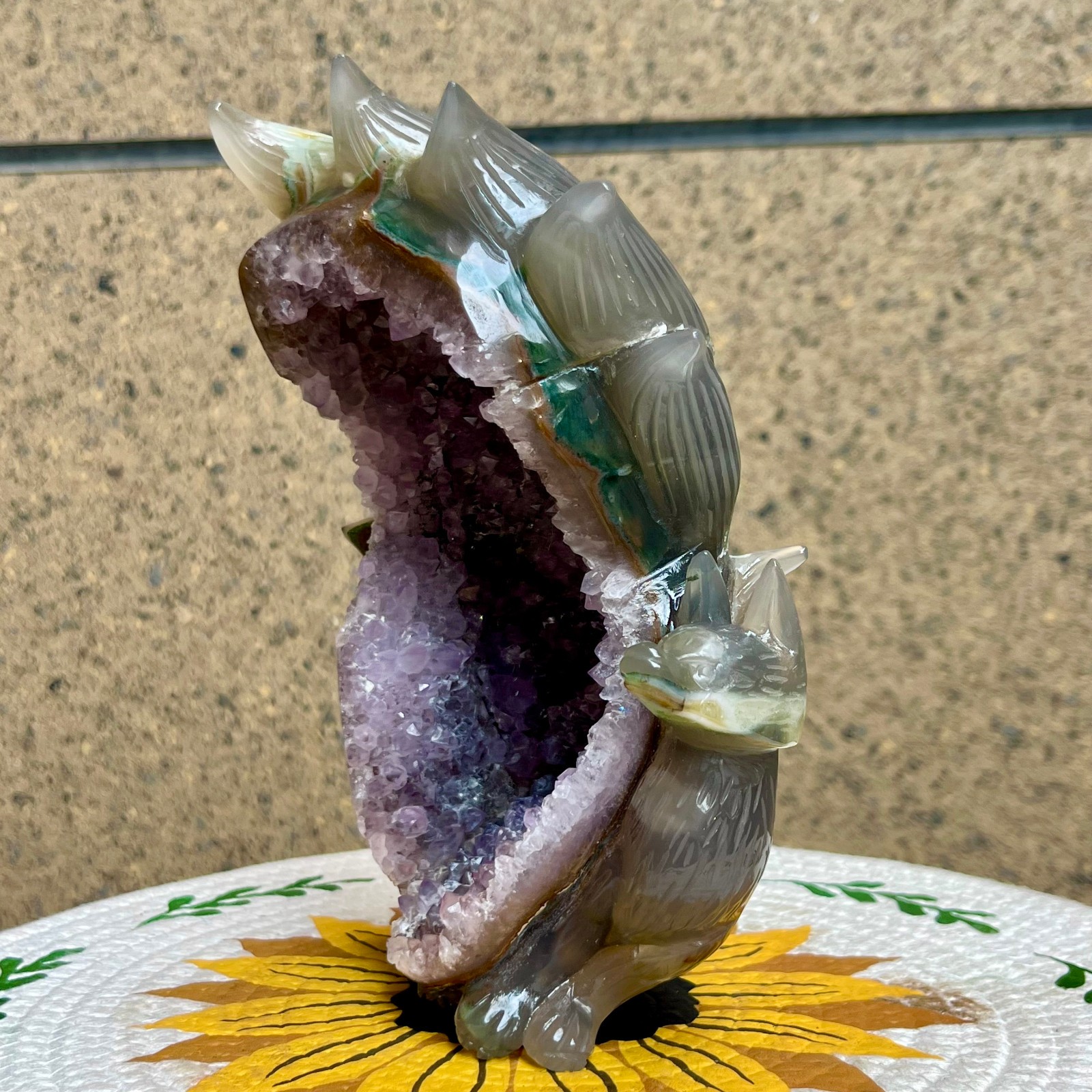 2.9 lb Natural Agate Geode Hand Carved Fox Crystal Animal Decor Figurine