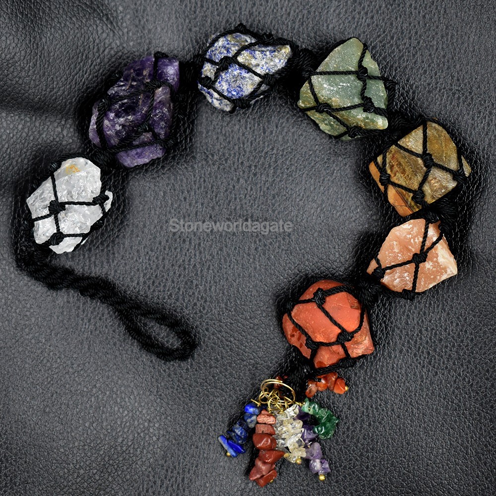 Seven Chakra Raw Stone Hanging for Car or Wall Energy Healing Spiritual Gift