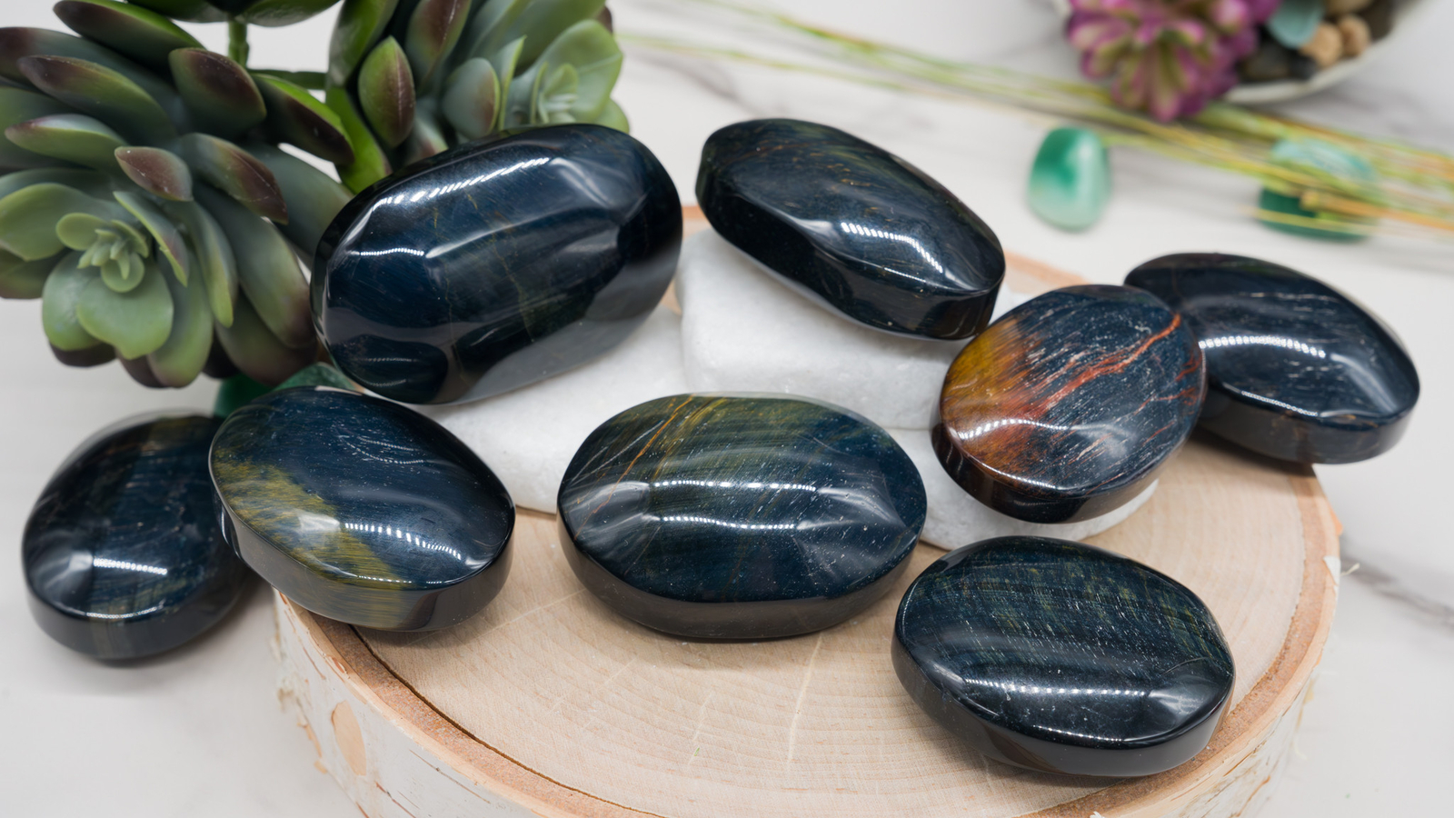 High Quality Blue Tiger’s Eye Crystal Palm Pocket Worry Stone Healing Protection