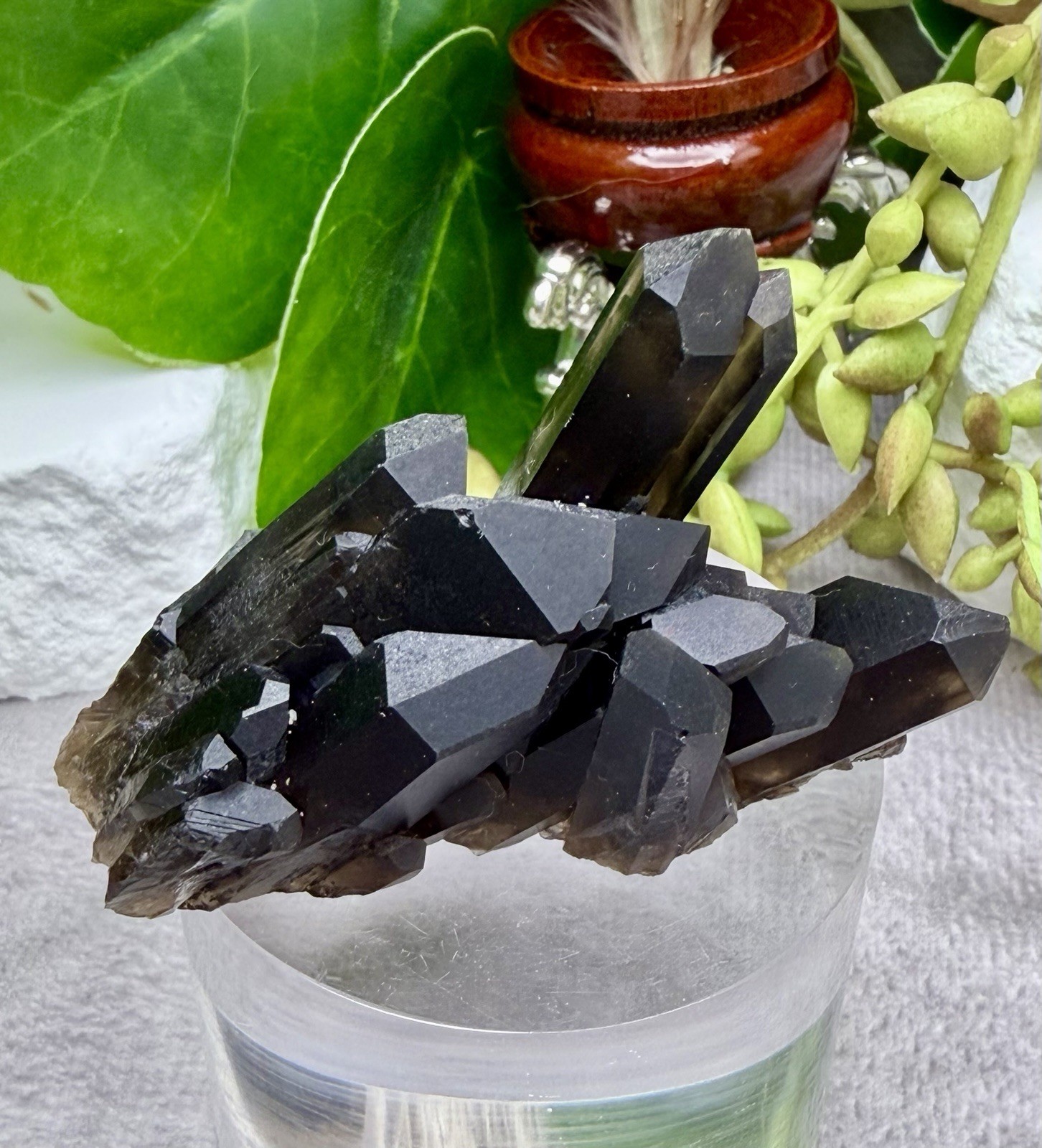 Crystal 42g Black Smoky Quartz Cluster Point Specimen Mineral Raw Protection