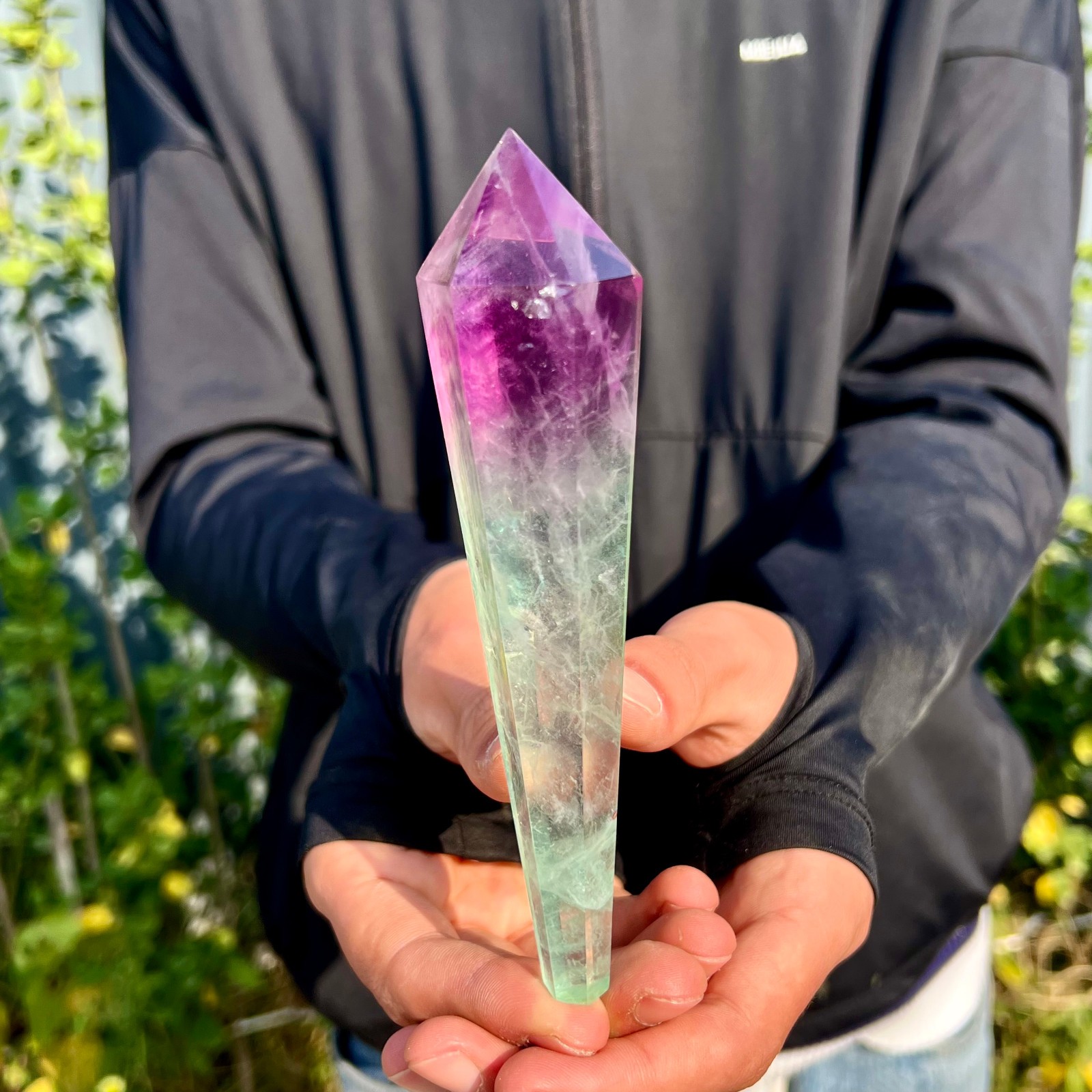 197G Natural colored fluorite quartz magic scepter crystal tower point gemstone